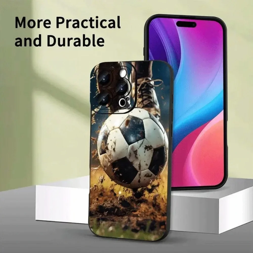 Apple iPhone Phone Case Soccer Ball Shockproof Black TPU Case Unisex